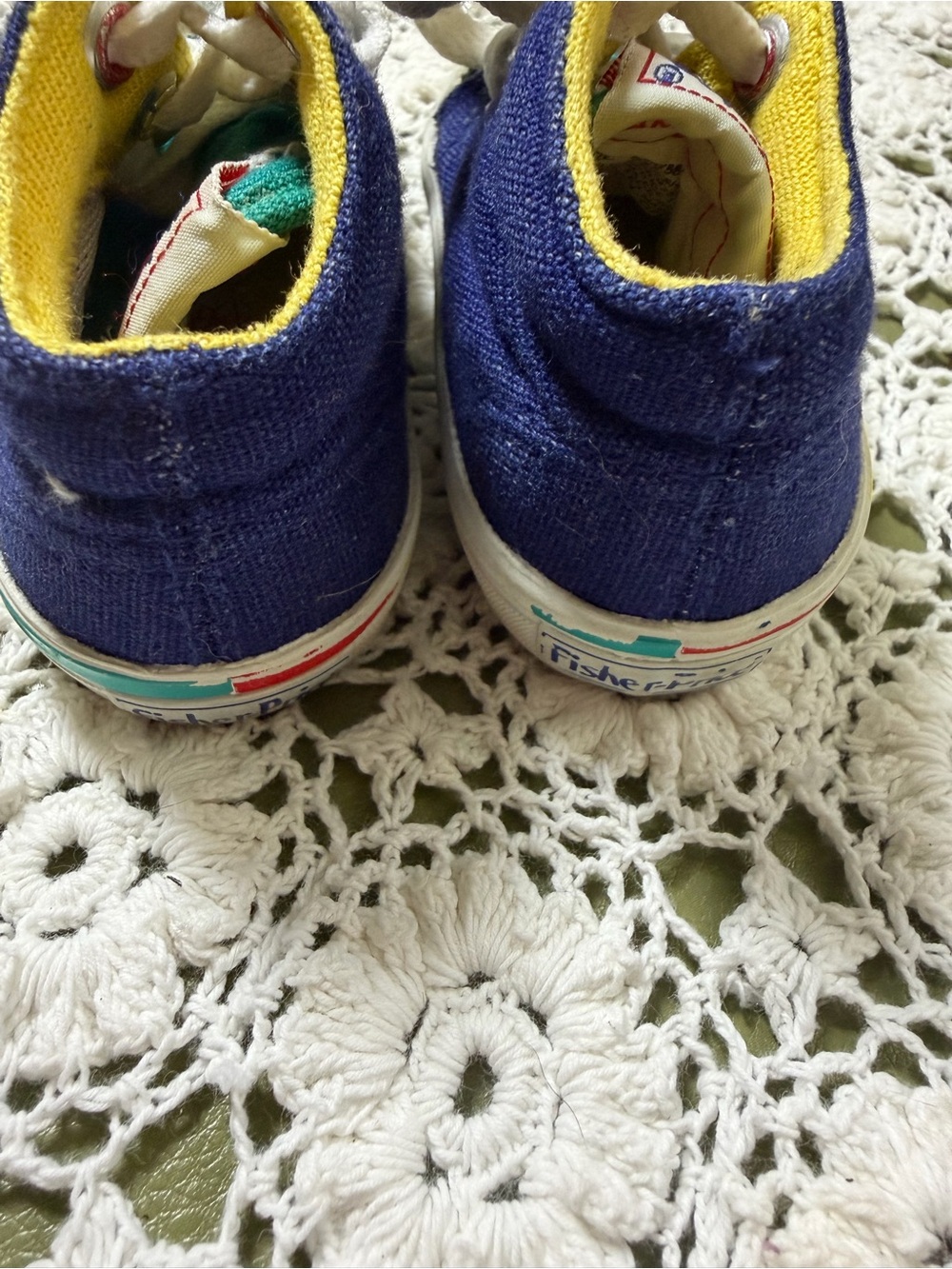 Vtg Fisher-Price Navy, Teal & Yellow Baby High-Top Sneakers 3 - Picture 8 of 8